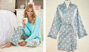 Women's Plush Polka Dot Loungewear 2 Pc Pajama Set Or Robe Cozy Sleepwear Choose