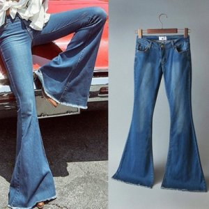 Women's Tight Flare Trousers Elastic Jeans Bell bottom Pants