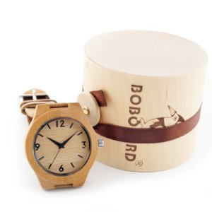 Women Wrist Watch Bamboo Wooden With genuine leather Gifts Box