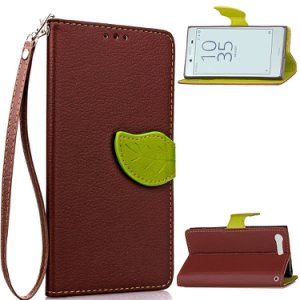 Xperia X Compact Case,XYX Brown Leaf Buckle Leather Wallet Flip Protective Case