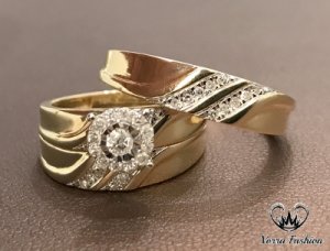 Vorra Fashion - Yellow gold plated 925 silver diamond engagement ring mens wedding band trio set