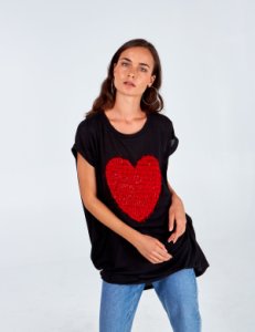 AURELIA - Texture Heart Top - M-L / BLACK