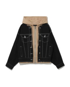 Denim layered zip hoodie