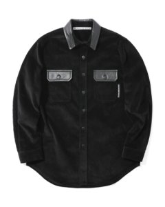 Leather trim corduroy shirt jacket