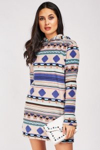 Aztec Pattern Fleece Hooded Dress