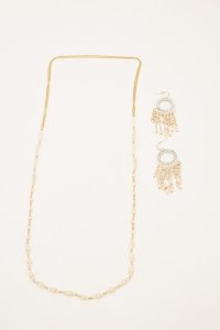 Beaded Chained Long Necklace And Earrings Set