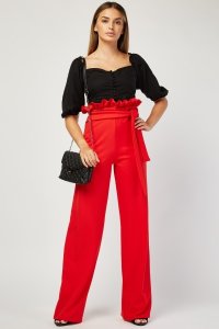 Belted High Waist Red Trousers