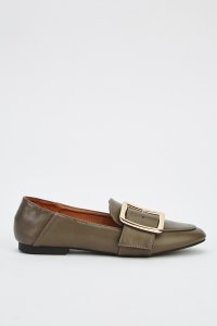 Buckle Detail Faux Leather Loafers