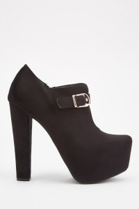 Buckle Strap Suedette Ankle Boots