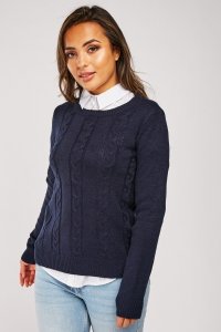 Everything5pounds.com - Cable knitted rib trim jumper