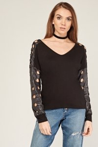 Contrasted Cut Out Sleeve Top