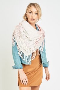 Contrasted Tassel Trim Ombre Scarf