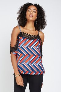 Everything5pounds.com - Crochet cold shoulder printed top