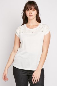 Everything5pounds.com - Crochet embellished white top