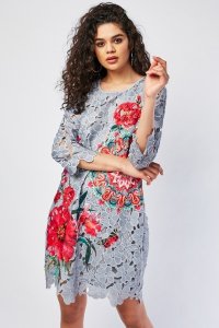 Crochet Flower Overlay Dress