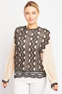 Everything5pounds.com - Crochet insert chiffon blouse