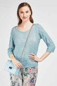Embroidered Crinkled Mesh Top