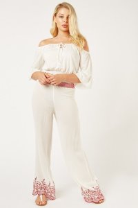 Embroidered Crinkled Trousers