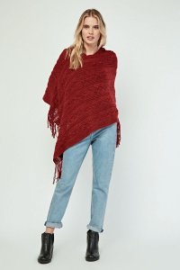 Embroidered Knit Patterned Hooded Poncho