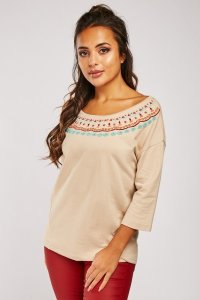 Embroidered Turquoise Bead Contrast Top