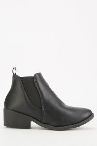 Faux Leather Low Heel Ankle Boots