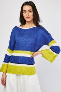 Everything5pounds.com - Flared sleeve colour block jumper