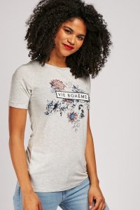 Floral Printed Applique T-Shirt