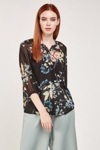 Everything5pounds.com - Floral printed sheer blouse