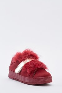 Fluffy Contrast Suedette Trainers