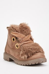 Fur Insert Lace Up Boots