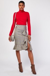Glen-Check Midi Ruffle Skirt