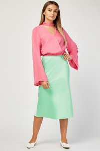 Green Midi Sateen Skirt
