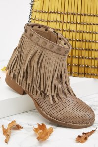 Laser Cut Fringed Ankle Boots