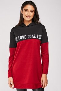 Everything5pounds.com - Love print long line hoodie