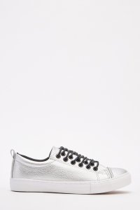 Everything5pounds.com - Metallic double laced up trainers