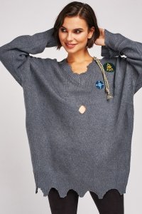 Everything5pounds.com - Patch trim distressed knit jumper