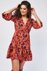 Everything5pounds.com - Printed bell sleeve wrap dress