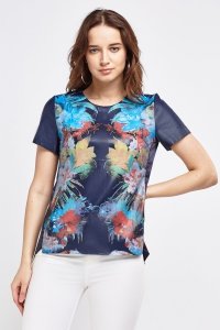 Printed Faux Leather Contrast Top