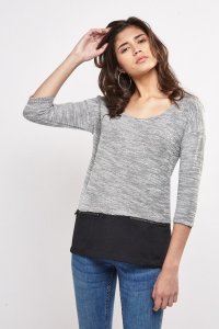 Speckled Contrast 3/4 Sleeve Top