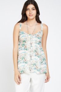 Stitched Floral Print Contrast Cami Top