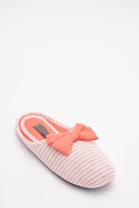 Stripy Bow Front Slippers