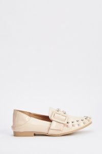 Studded PVC Buckle Trim Loafers