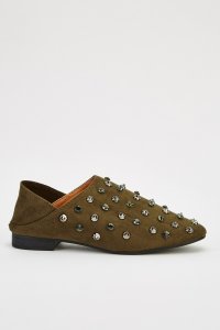 Studded Suedette Flat Shoes