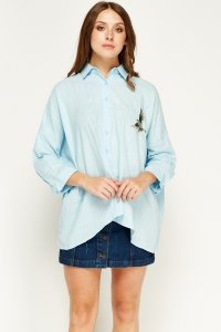 Sweewe Embroidered Blue Asymmetric Shirt