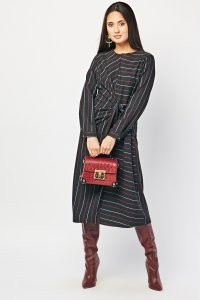 Everything5pounds.com - Tie up pin-striped midi dress