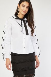 Everything5pounds.com - Tie up ruffle sleeve blouse