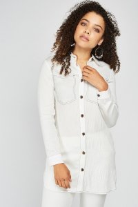 Top-Stitched Crinkle Shirt