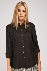 Twin Pocket Front Plain Black Shirt