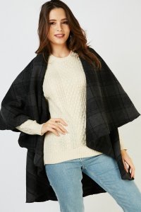 Everything5pounds.com - Waterfall checkered poncho catdigan