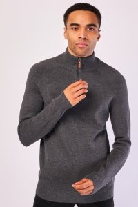 Everything5pounds.com - Zip up dark grey knit jumper